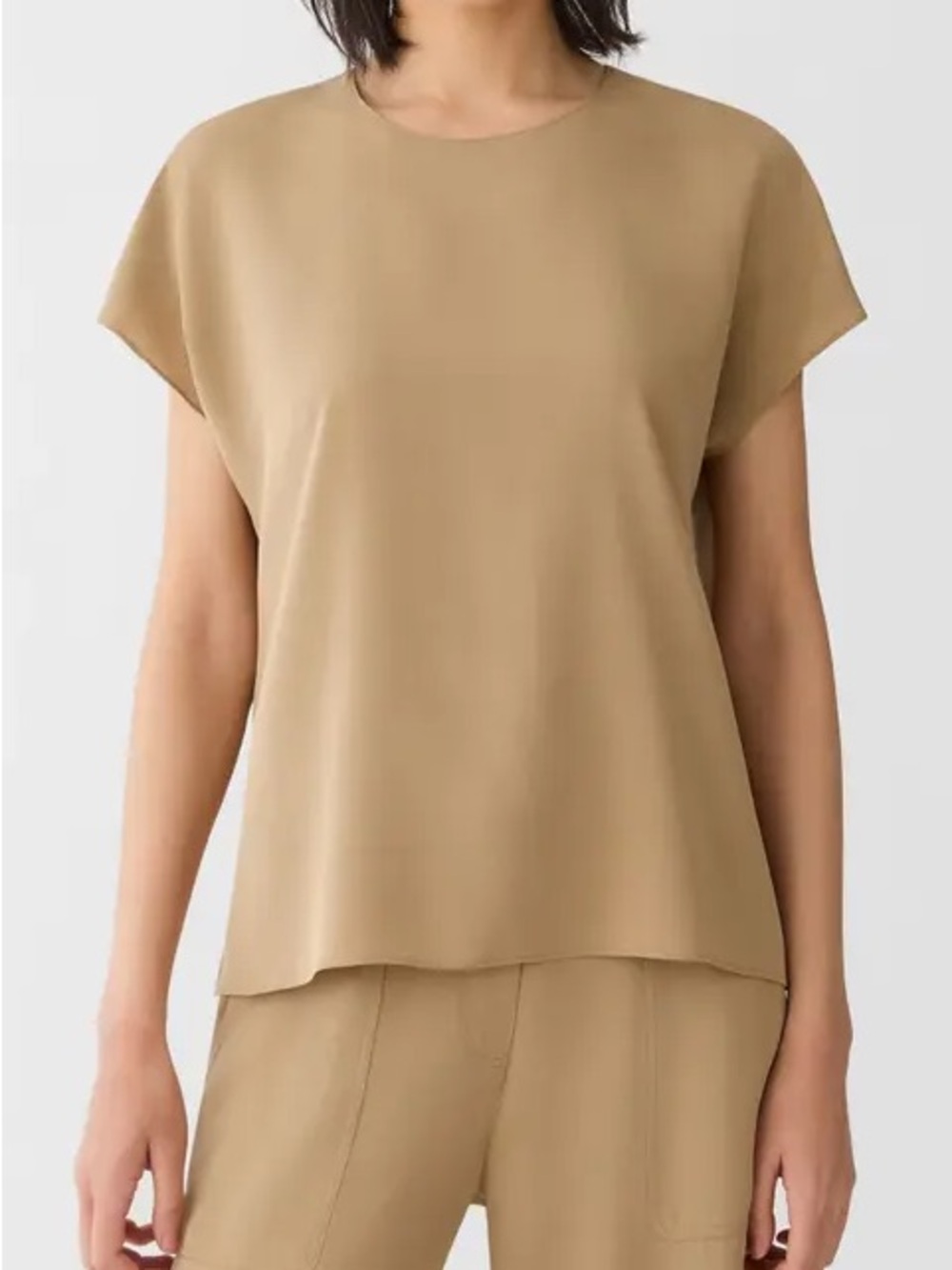 MaxMara Gold 100% Silk Made in Italy Short-Sleeve Crewneck Blouse